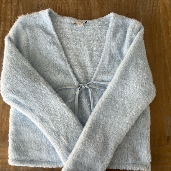 Topshop Light Blue Fuzzy Tie-Front Cardigan - Picture 3 of 6